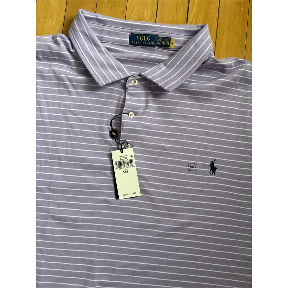 Polo Ralph Lauren Shirt Mens 5XB Purple Striped Preppy Polo Casual Logo
